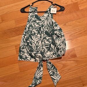 Tyche Leaf Print Tie-Front Top